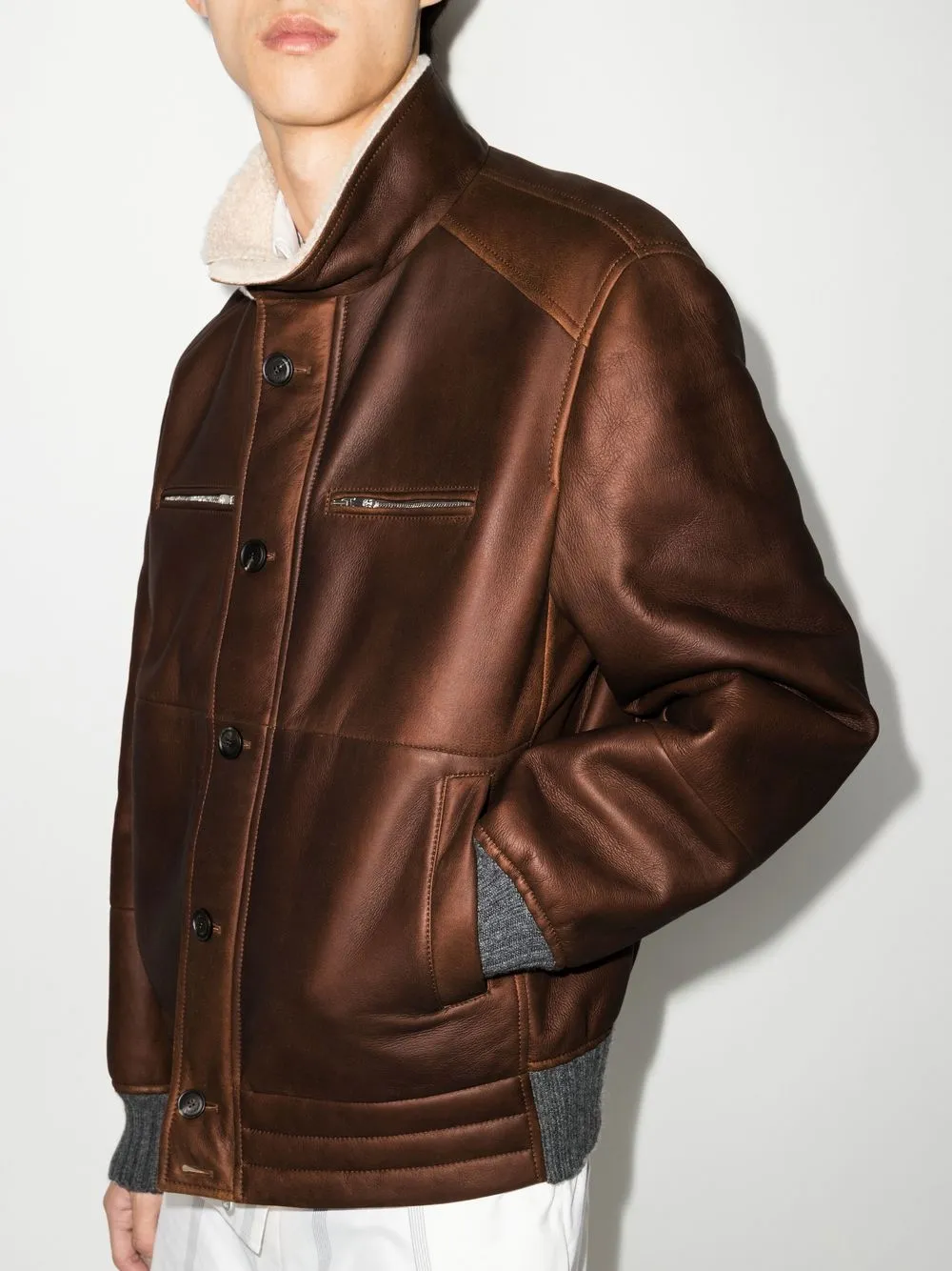 brunello cucinelli 纳帕皮效果皮毛一体飞行员夹克 图 4