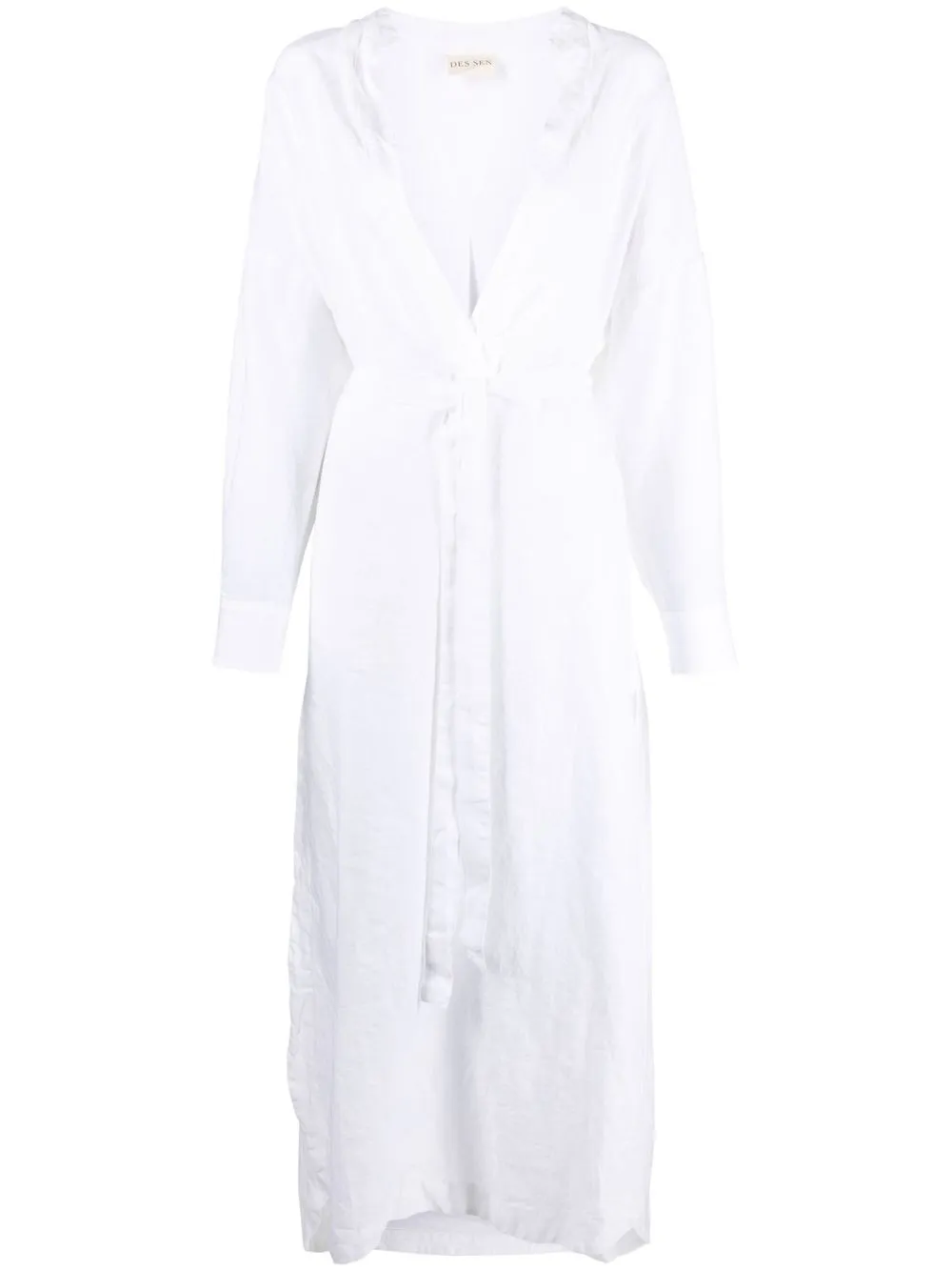 

DES SEN belted-waist linen dress - White