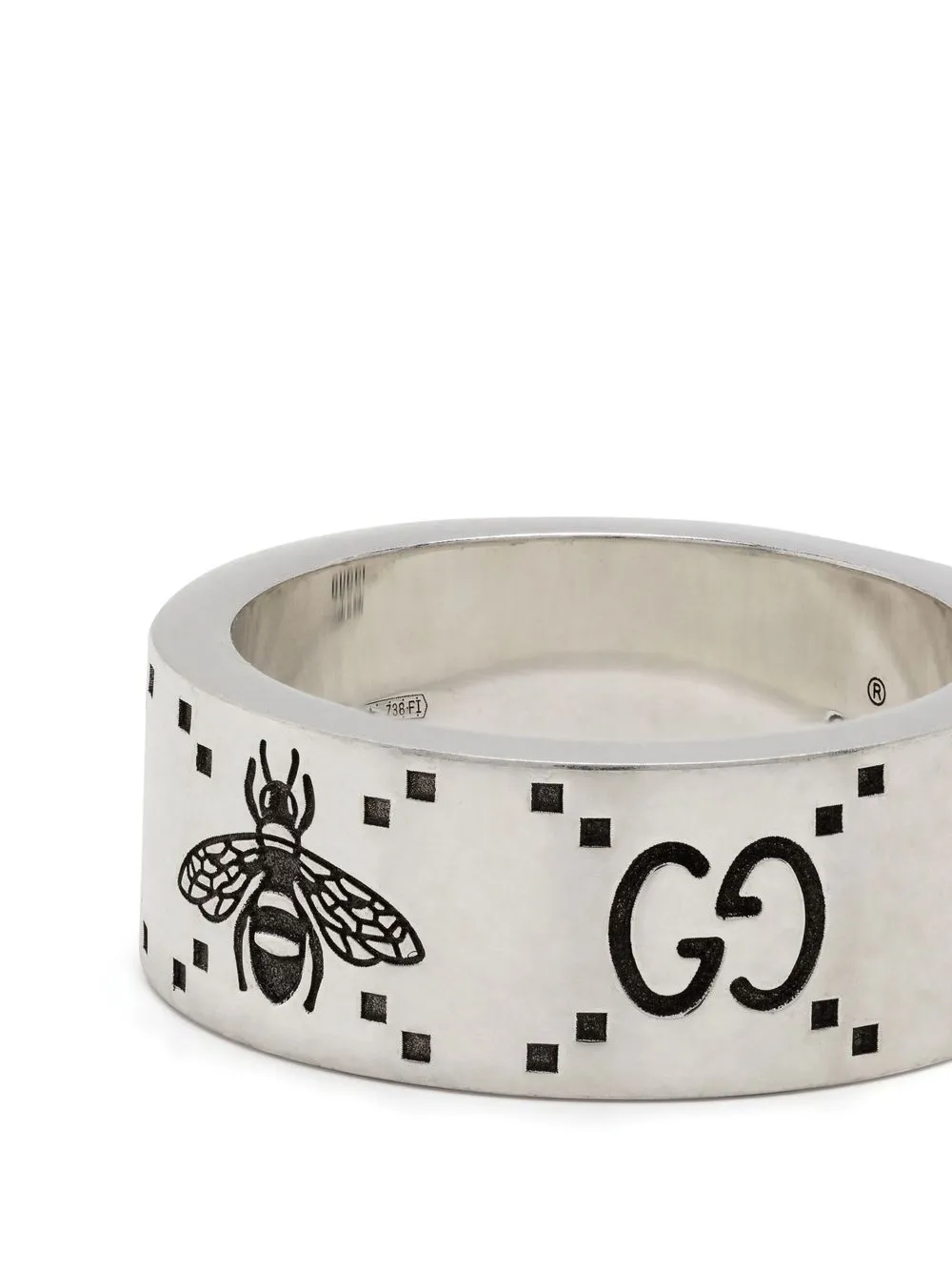 Shop Gucci Interlocking G And Bee Engraved Ring In Silver