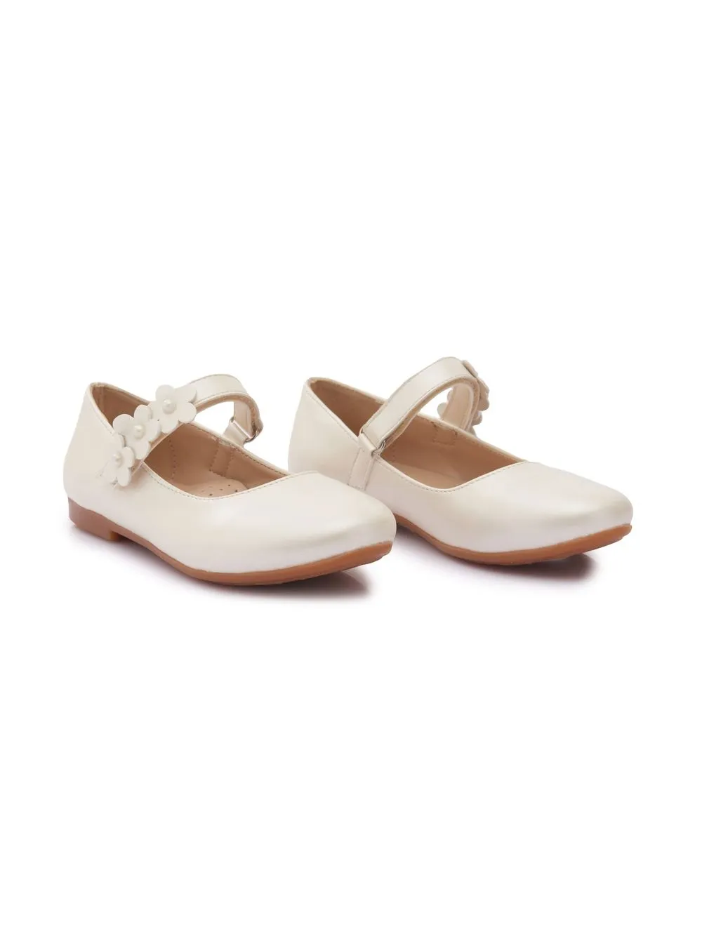 Tulleen Kids' Floral-strap Ballerina Shoes In White