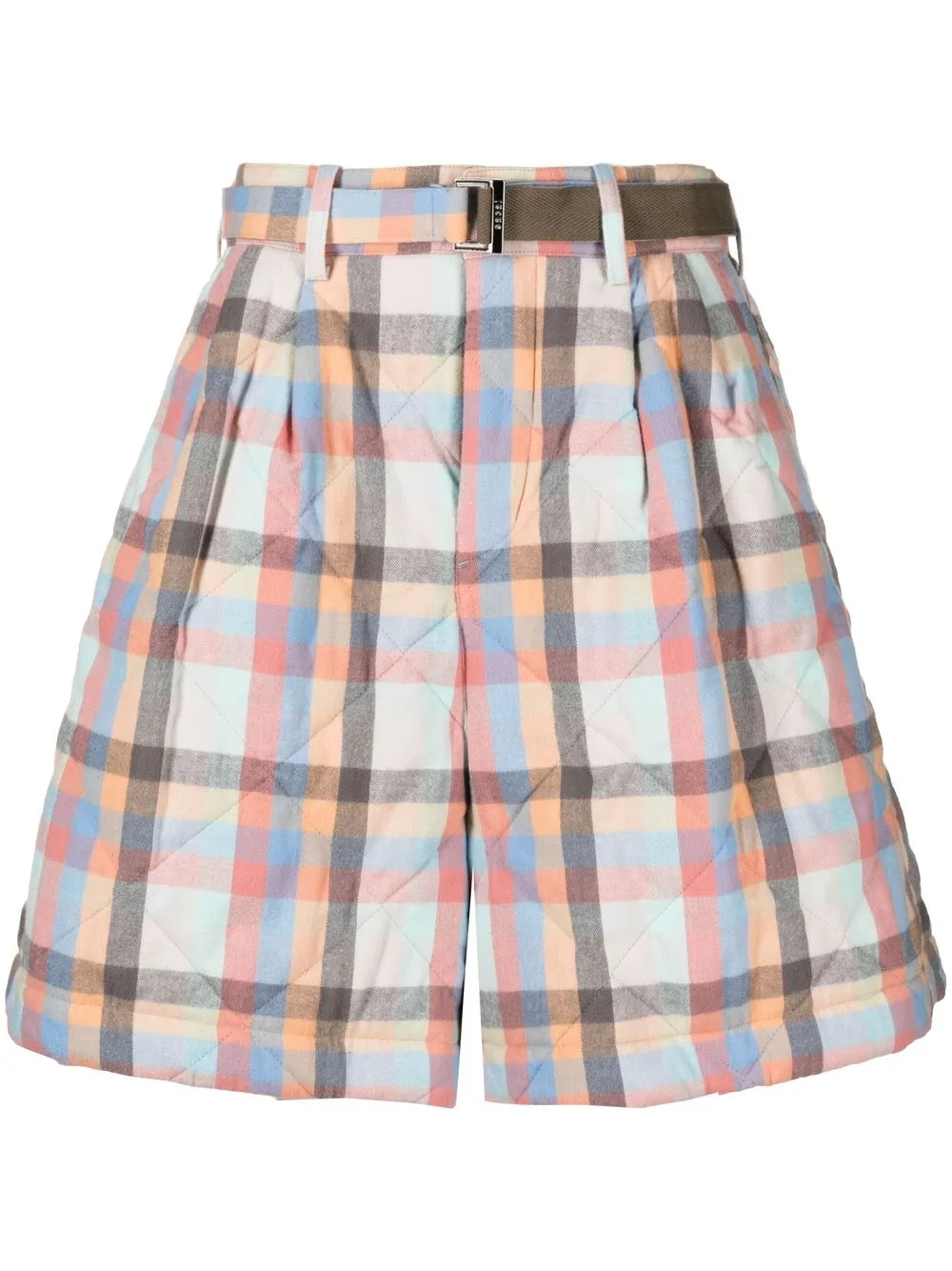 

sacai check-patter belted-waist shorts - Blue