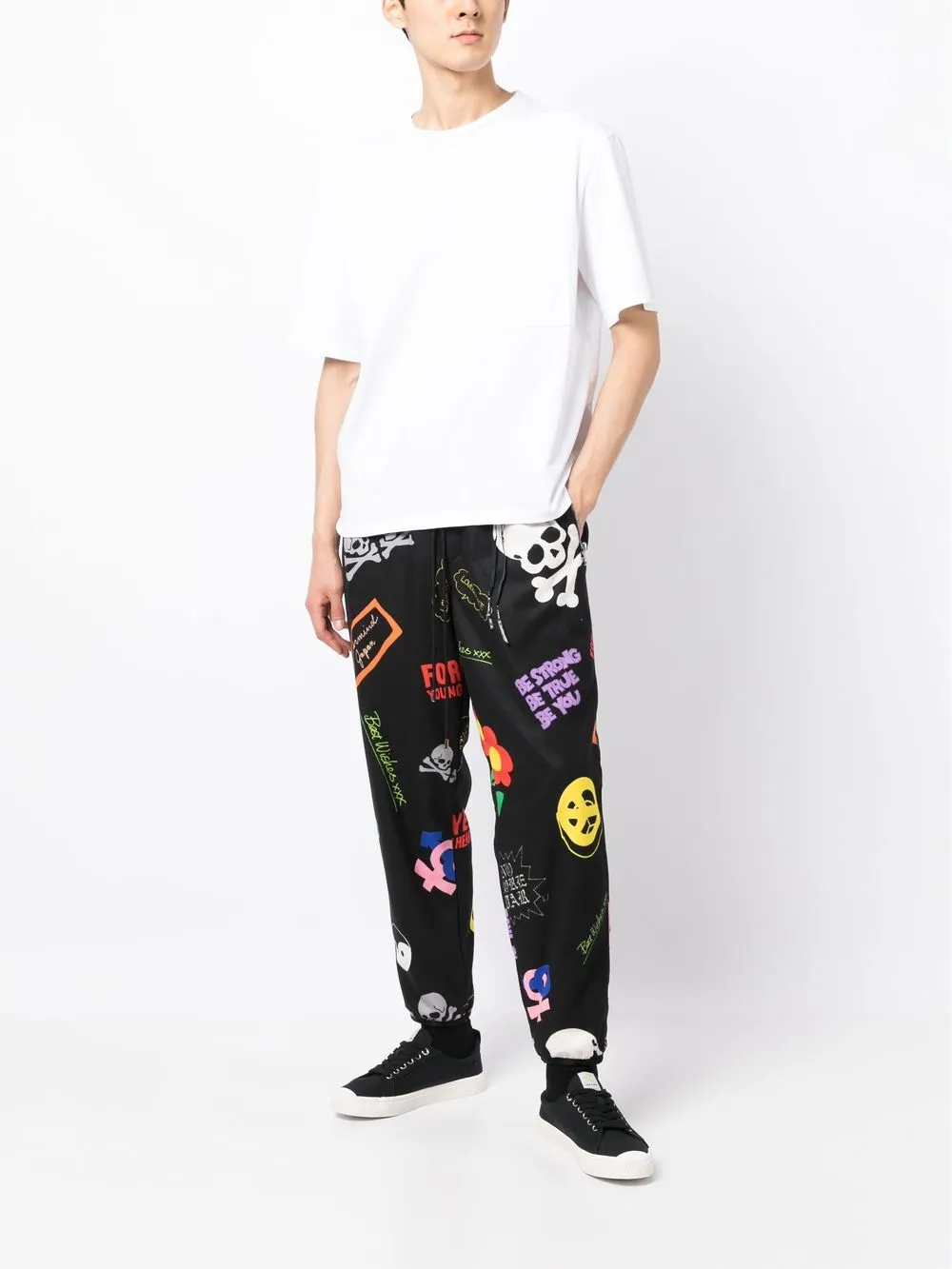 Mastermind Japan Graphic-print Drawstring Track Pants In Schwarz