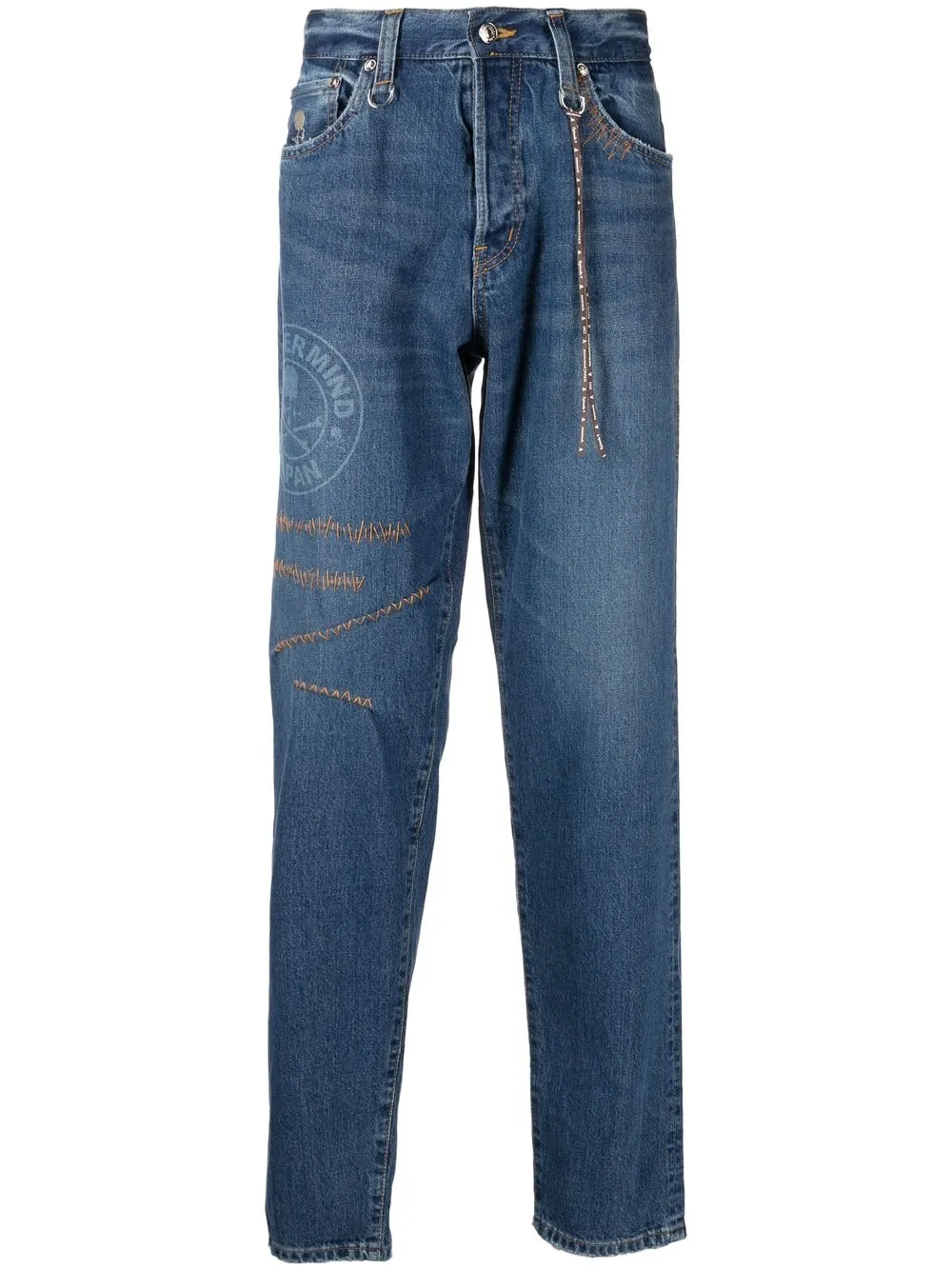 

Mastermind Japan contrast-stitch logo-print jeans - Blue