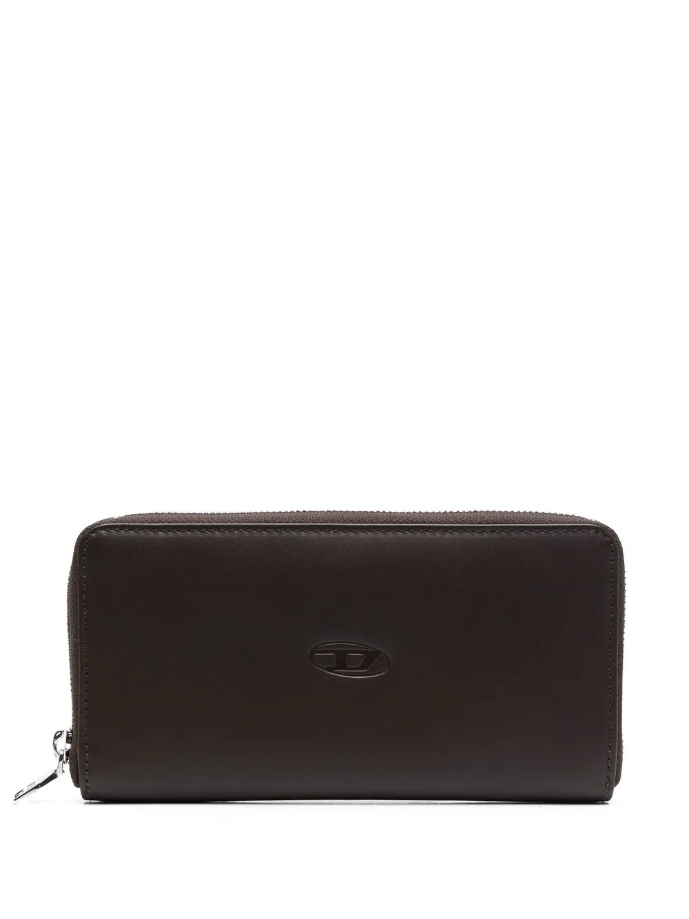 Diesel Logo-debossed Zip-around Leather Wallet In Brown