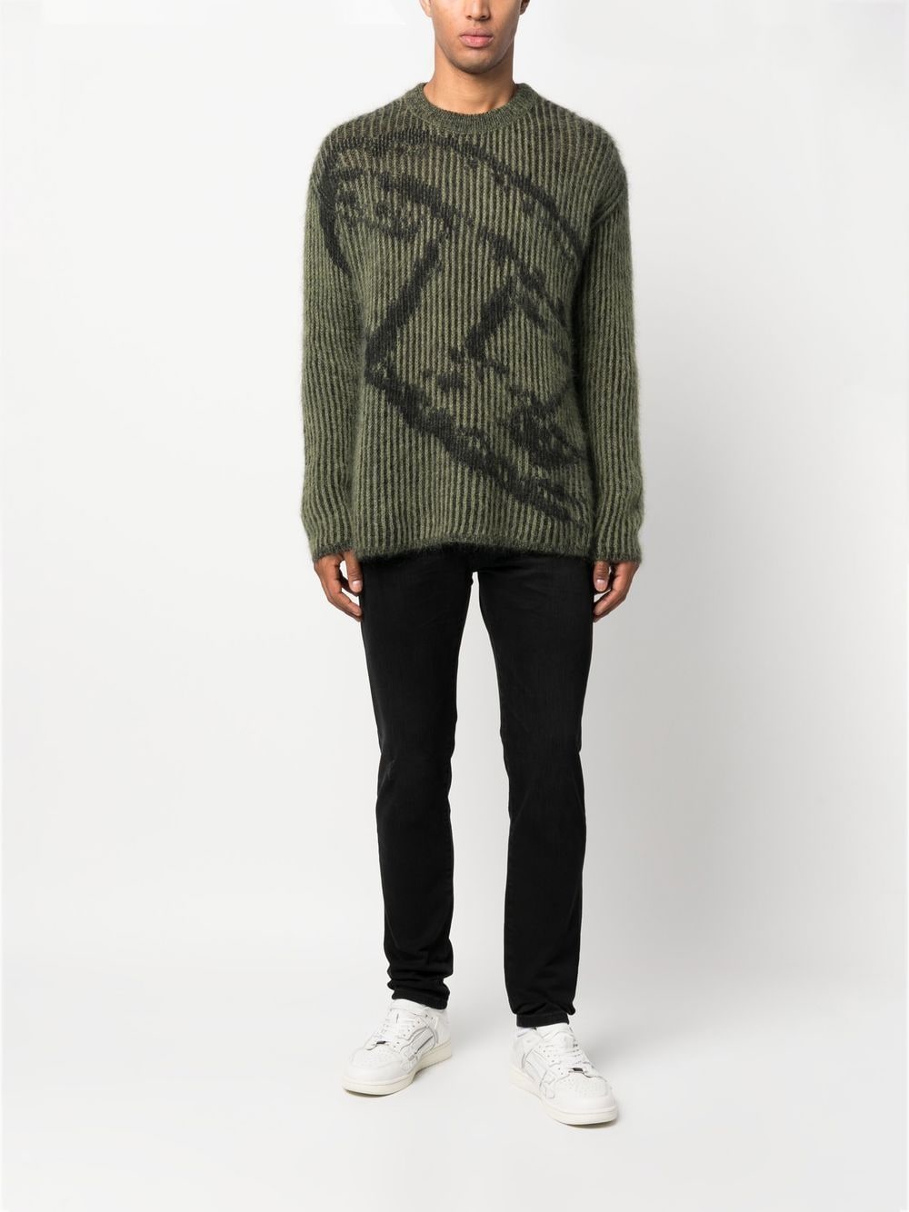 Diesel Abstract-knit Ribbed Jumper In Green