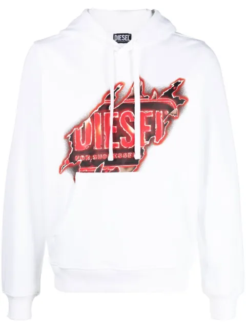 ripped logo print hoodie