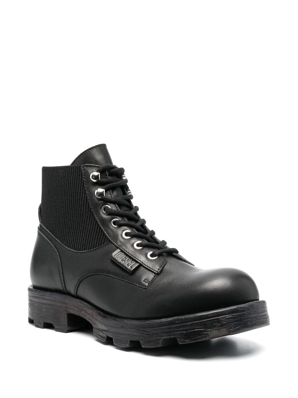 Shop Diesel 40mm Leather Combat Boots In Black