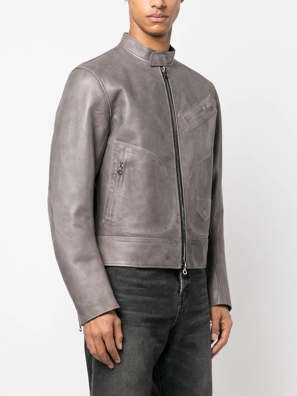 zip-up leather jacket