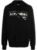 Diesel ripped logo print hoodie - Black