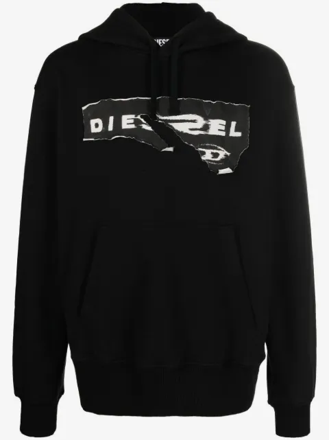 Diesel ripped logo print hoodie