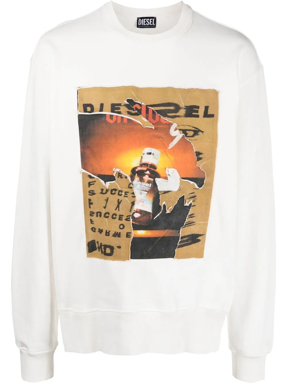 

Diesel sudadera con estampado gráfico y detalles rasgados - Blanco