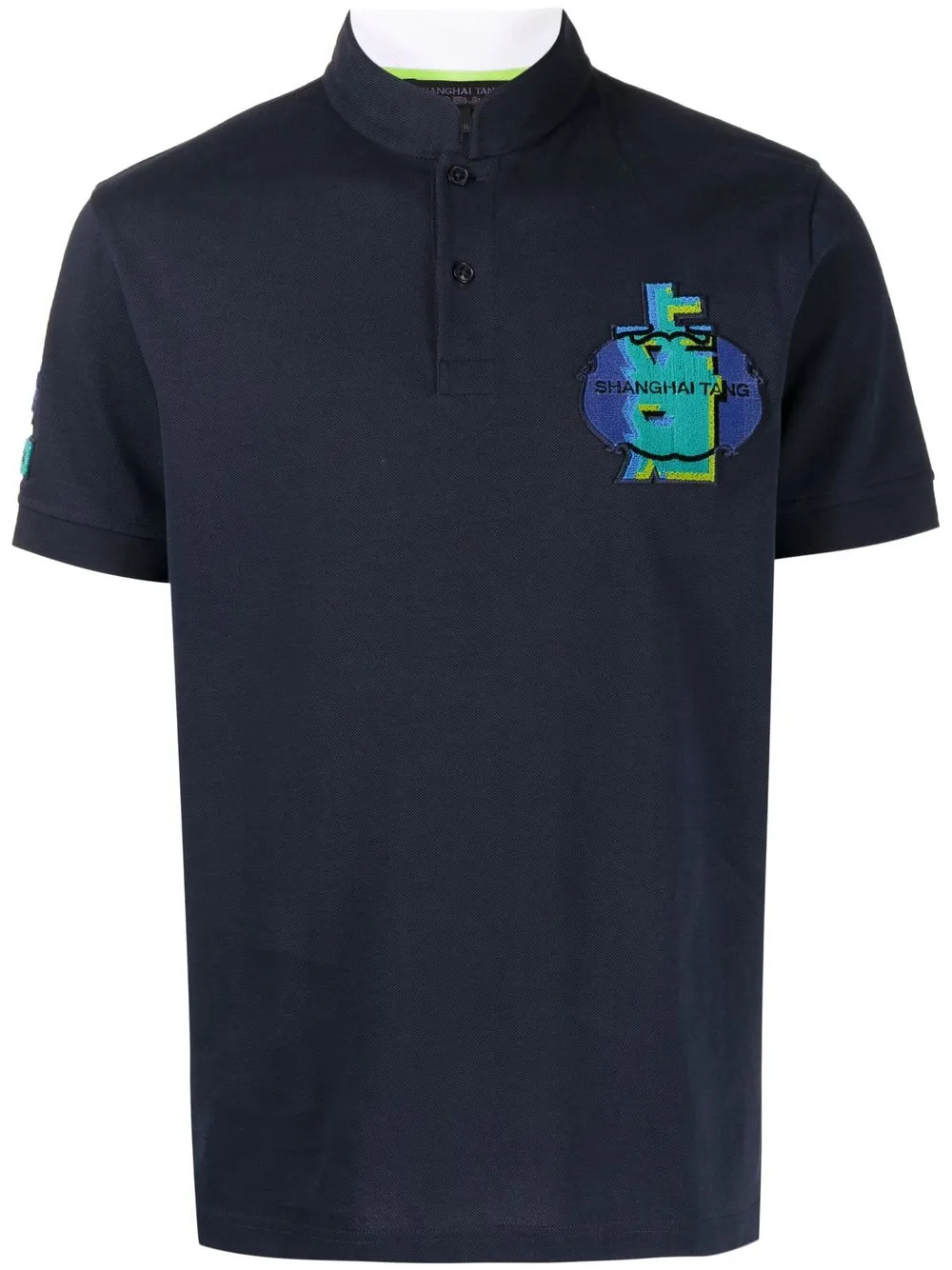 

Shanghai Tang Mandarin-collar logo polo shirt - Blue
