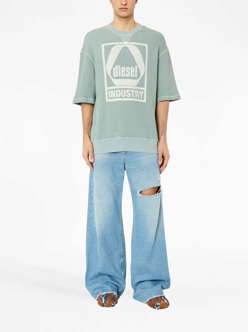  Diesel Gestricktes T Shirt Mit Logo   Grün 