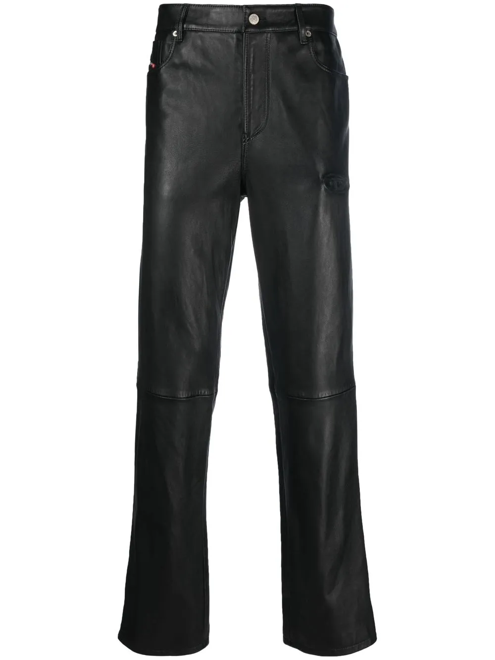 Diesel Logo-embossed Leather Trousers In Black