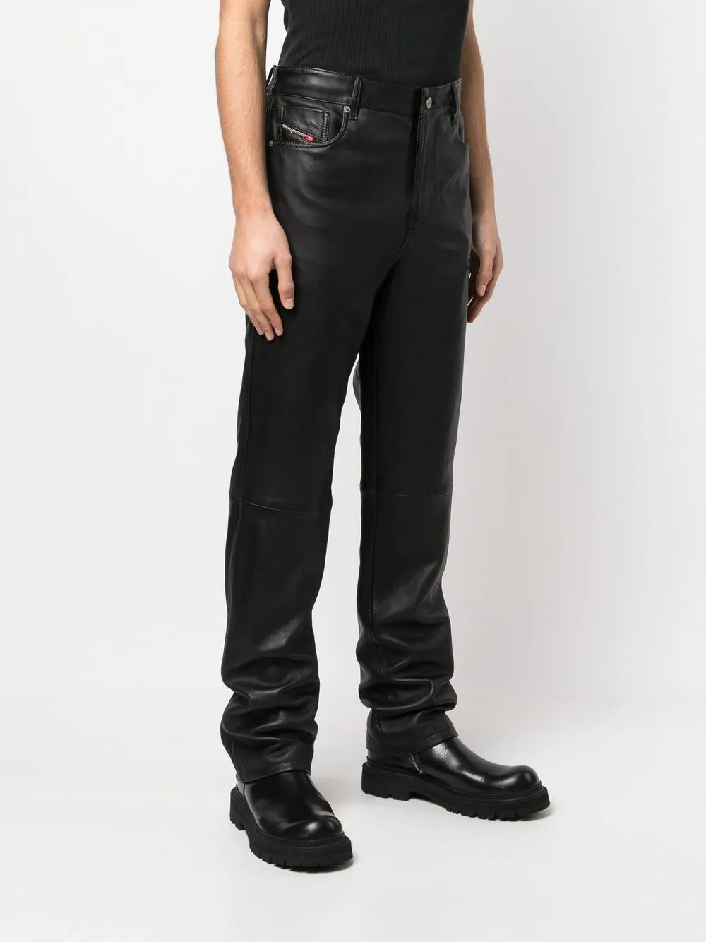 Shop Diesel Logo-embossed Leather Trousers In Black