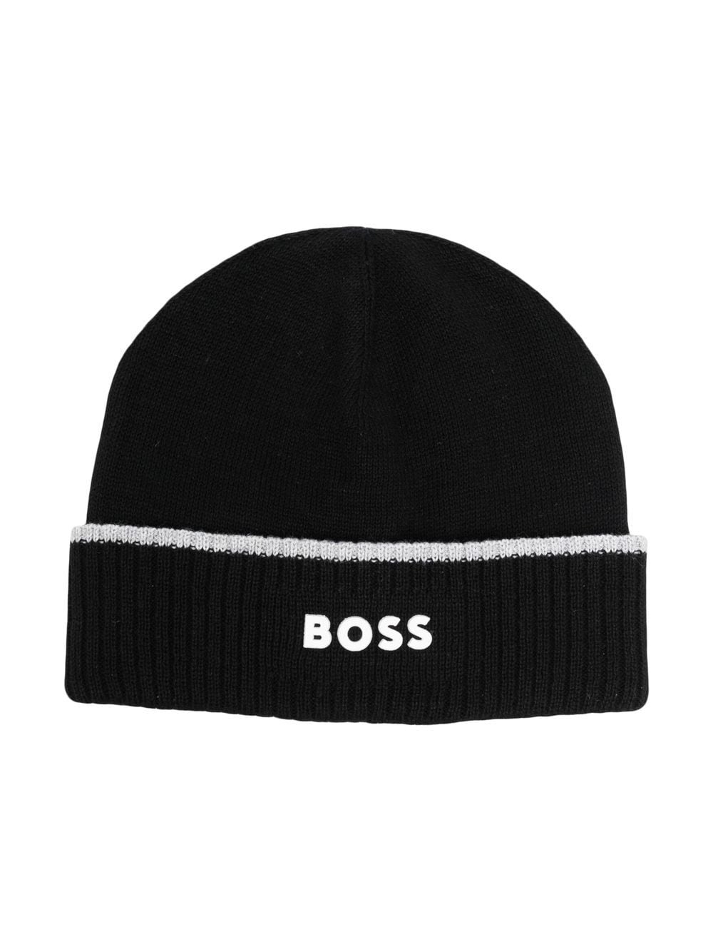 

BOSS Kidswear gorro tejido con logo bordado - Negro