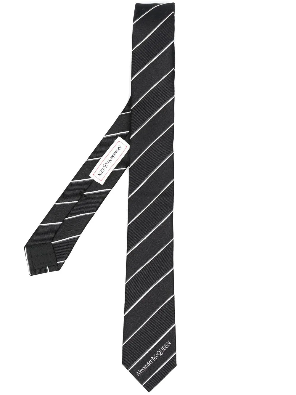 

Alexander McQueen corbata a rayas con logo - Negro