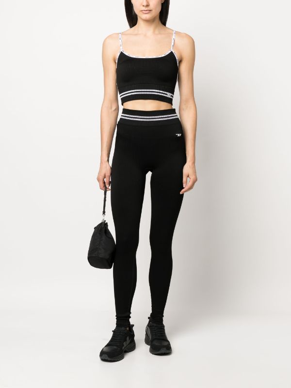 DIESEL Logo Printed Ribbed Sports Bra in Black