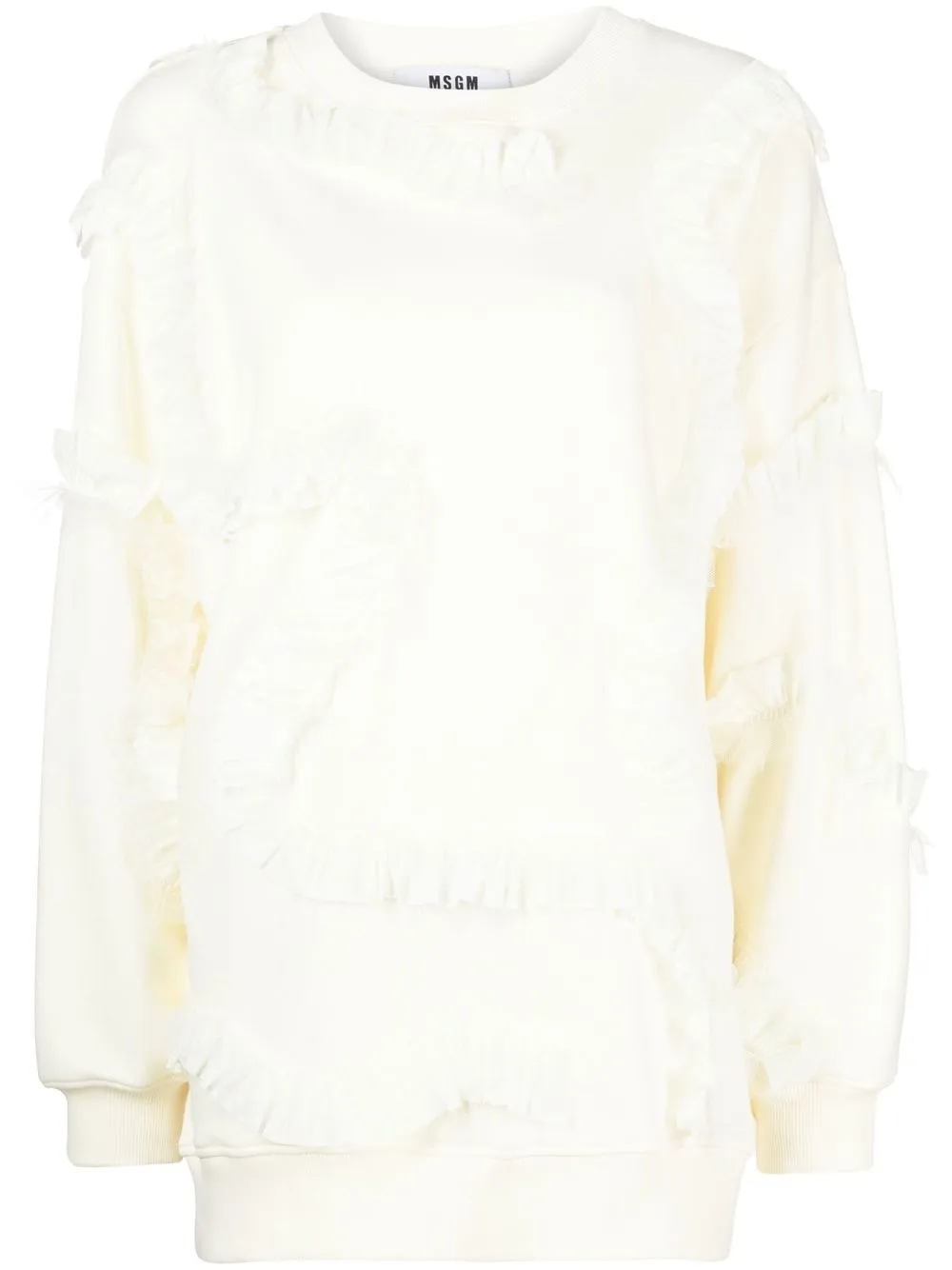 

MSGM sudadera con ribete de volantes - Blanco