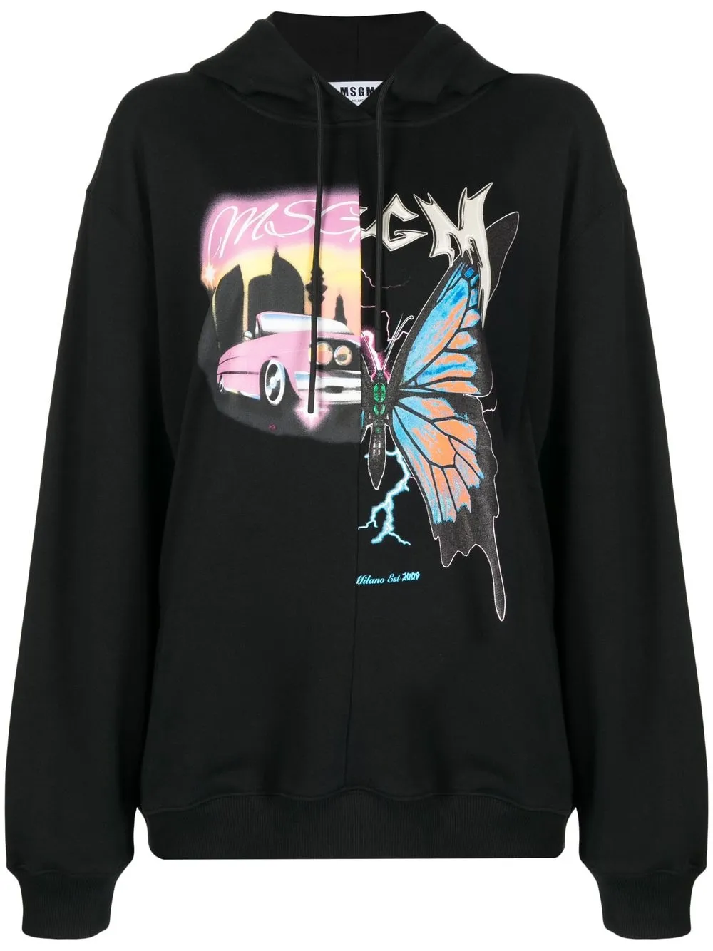 

MSGM graphic-print drawstring hoodie - Black