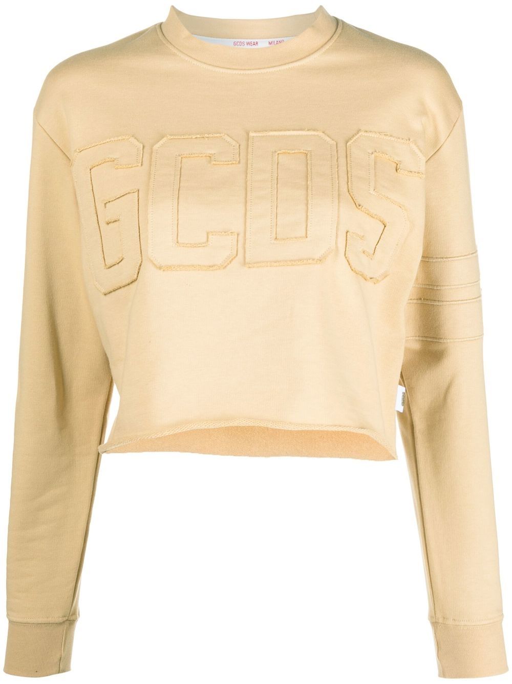 Shop Gcds Logo Print Cropped Sweatshirt In Nude