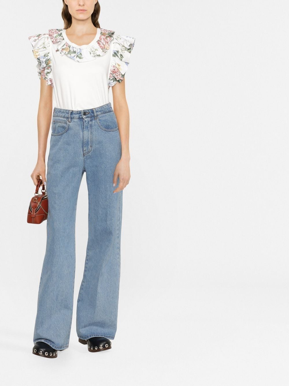 Image 2 of See by Chloé cotton floral-trim T-shirt
