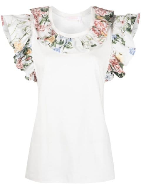 See by Chloé cotton floral-trim T-shirt