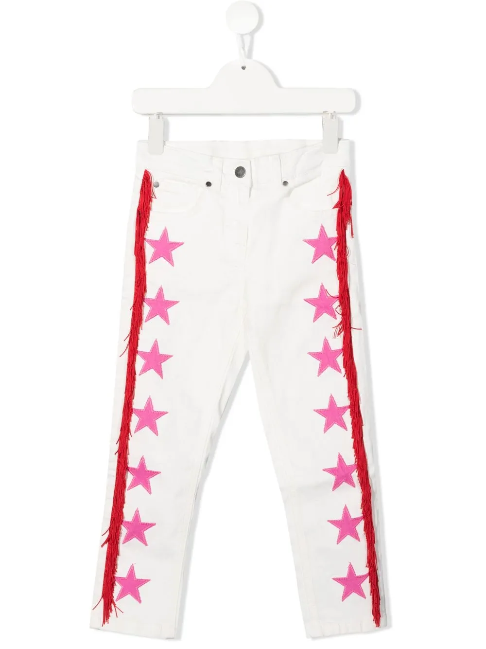 

Stella McCartney Kids jeans slim con parche y flecos - Blanco
