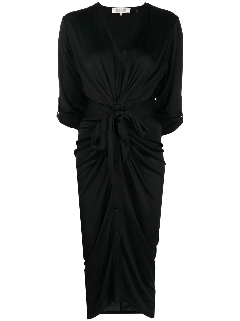 

DVF Diane von Furstenberg vestido midi drapeado con cuello en V - Negro