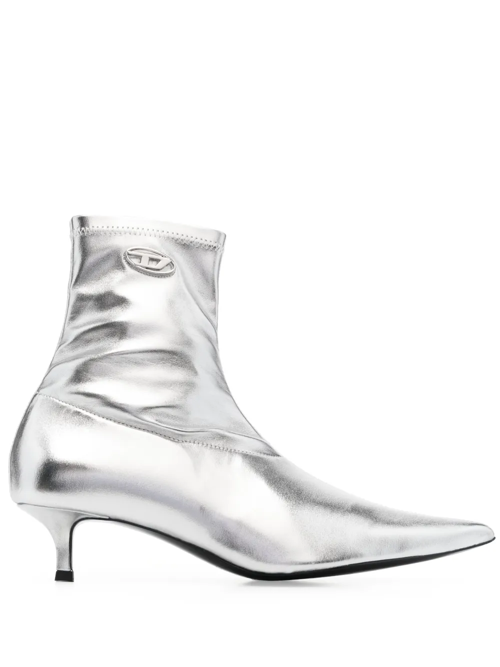 Diesel logo-plaque metallic leather boots - Silver