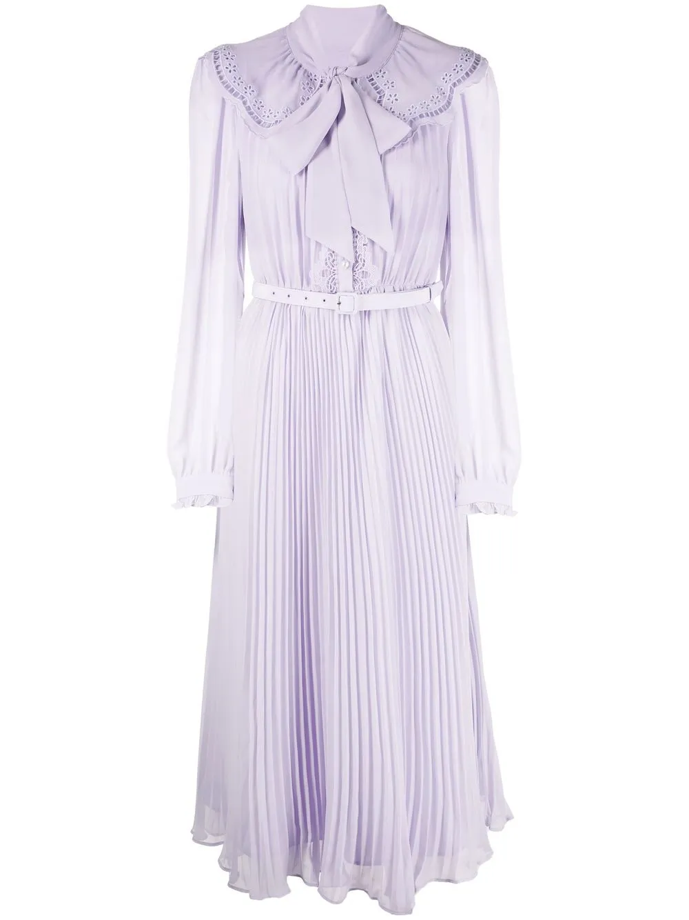 Self-Portrait pussy-bow Collar Pleated Dress - Farfetch