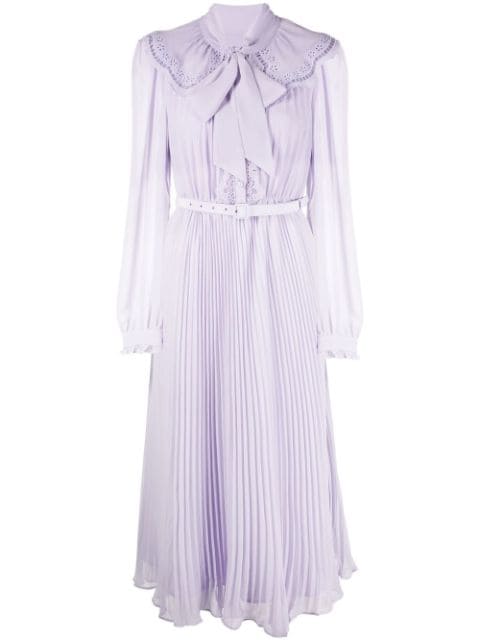 pussy-bow collar pleated dress