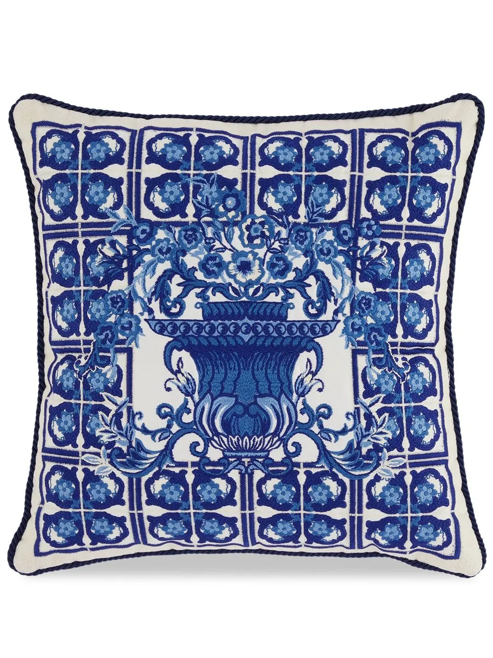 

Dolce & Gabbana embroidered Majolica-print cushion - Blue