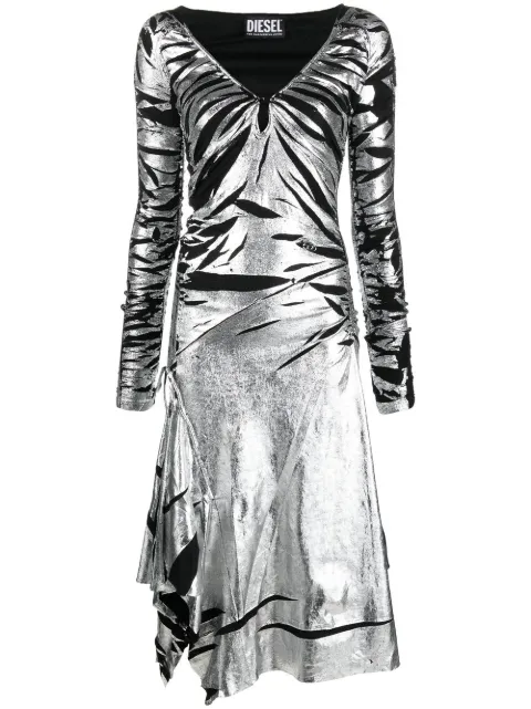 Diesel D-Rilt metallic asymmetric midi dress
