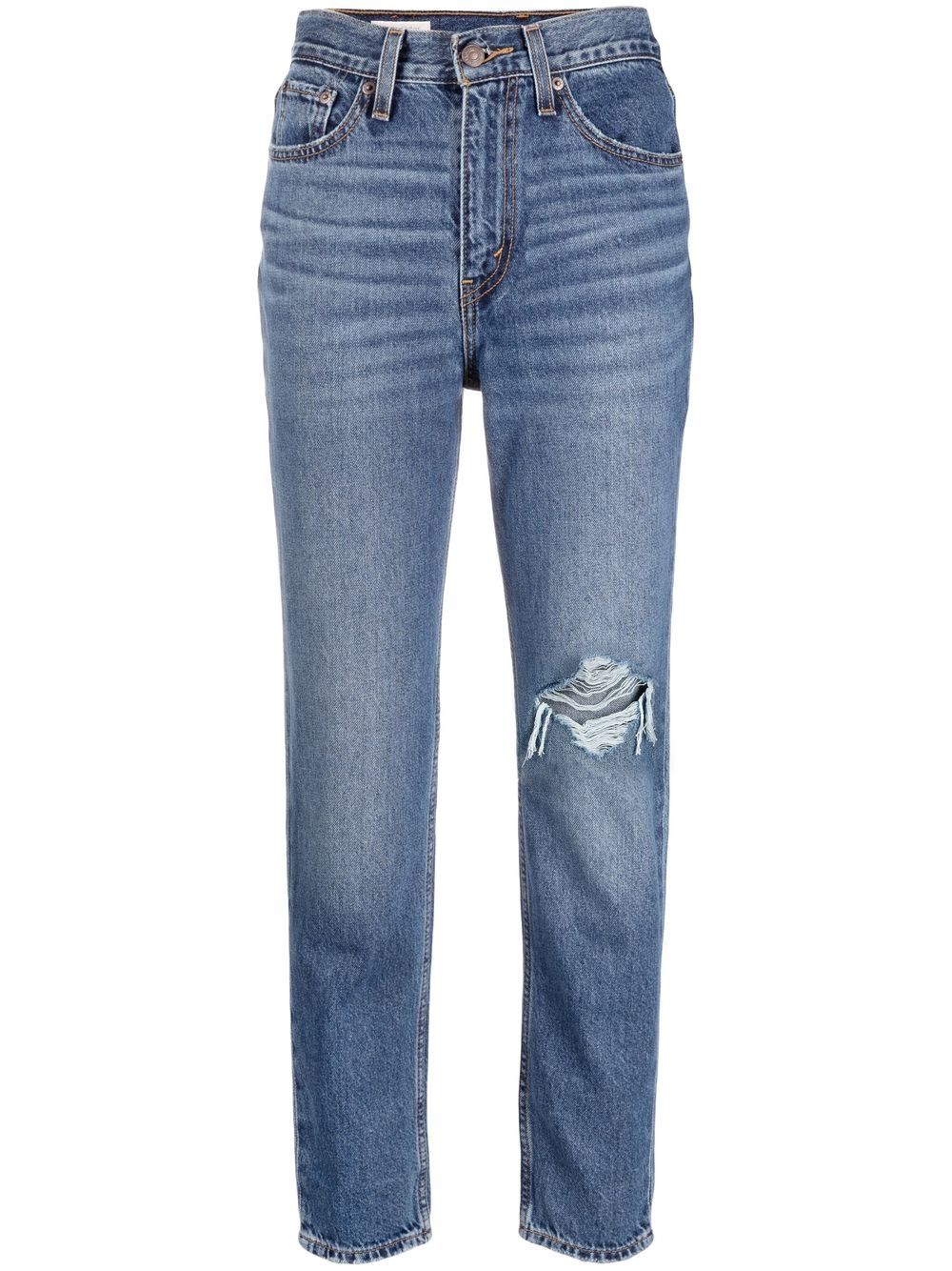 distressed-leg detail slim jeans