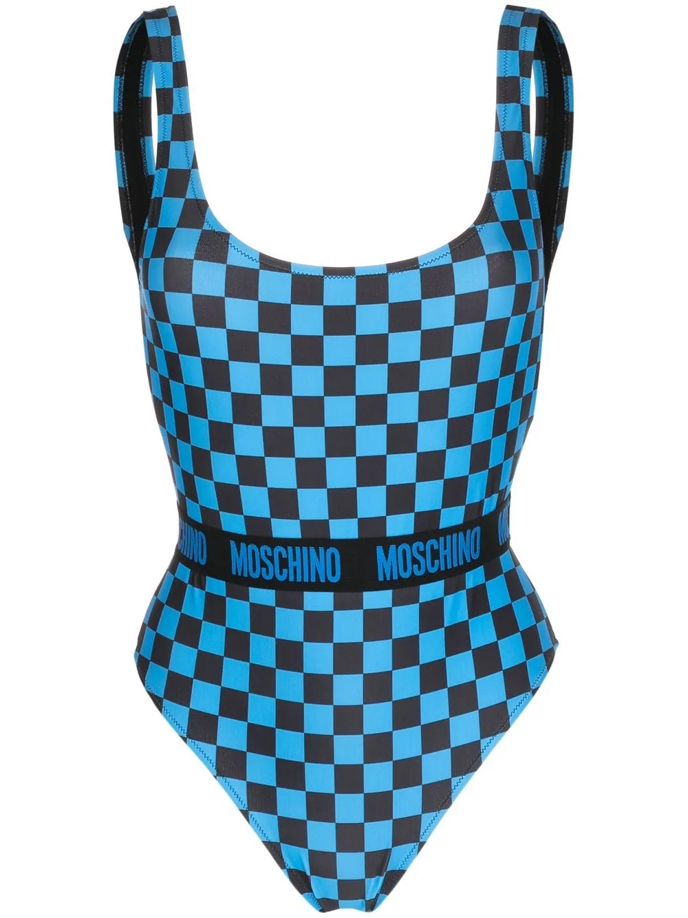 

Moschino checked logo-waist swimsuit - Blue