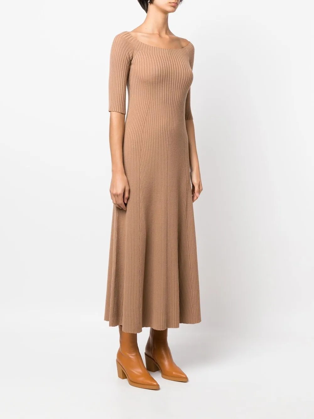 Ribbed Knit Boat Neck Long Sleeve Loose Mini Dress main image 0