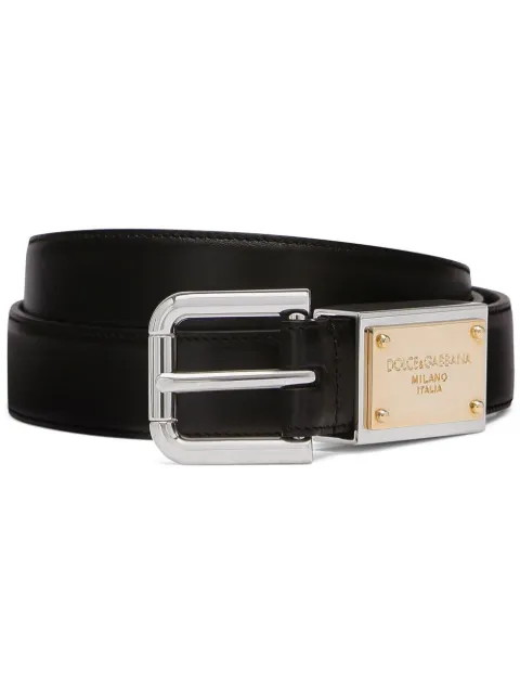 logo-plaque leather belt