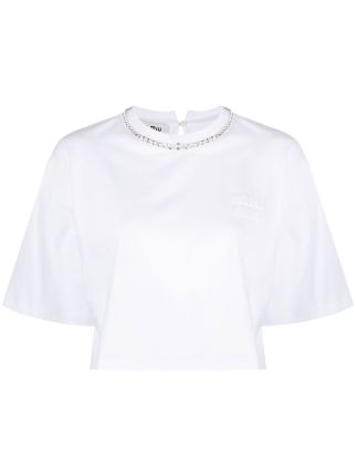 Miu Miu rhinestone-embellished Cropped T-shirt - Farfetch