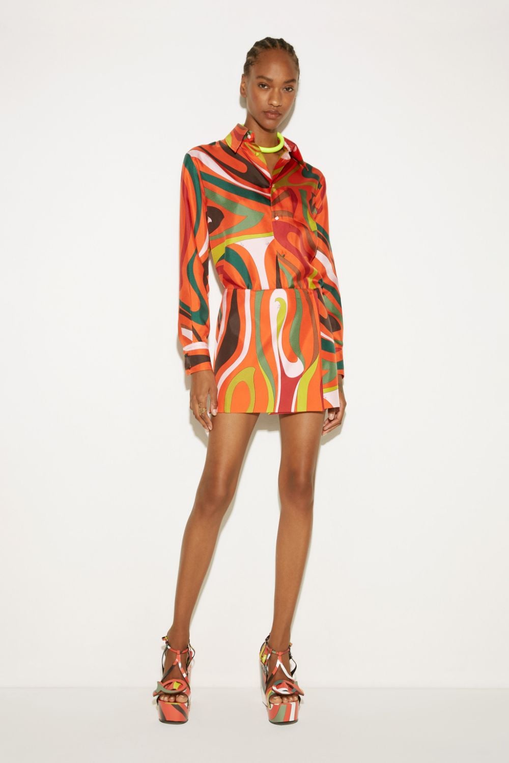 Marmo-Print Mini Wrap Skirt in orange | PUCCI
