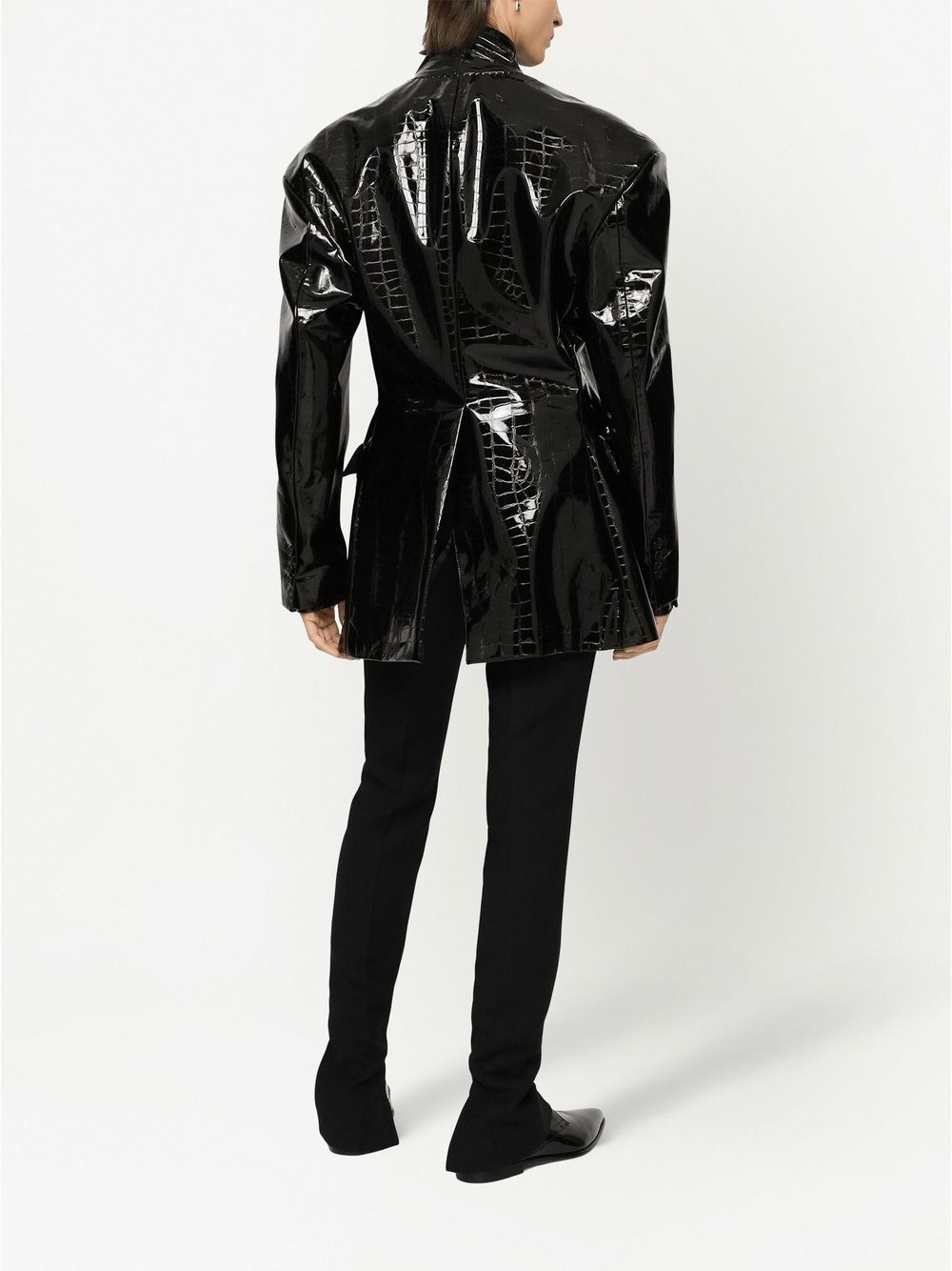 Shop Dolce & Gabbana Faux-leather Crocodile-embossed Jacket In Black