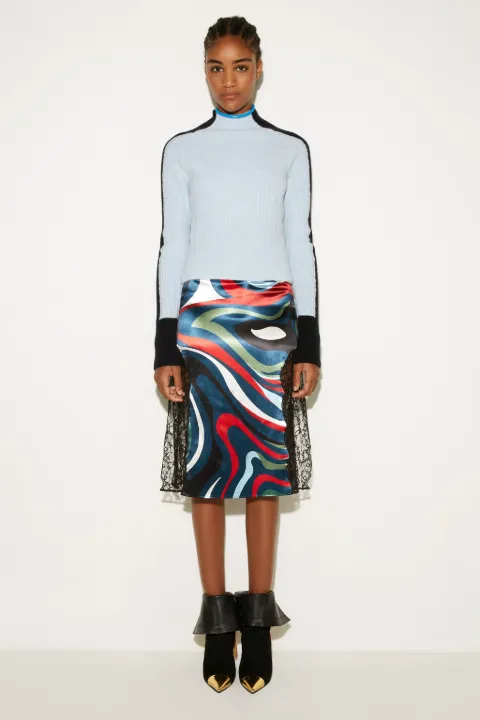 Marmo-Print Lace-Trimmed Skirt