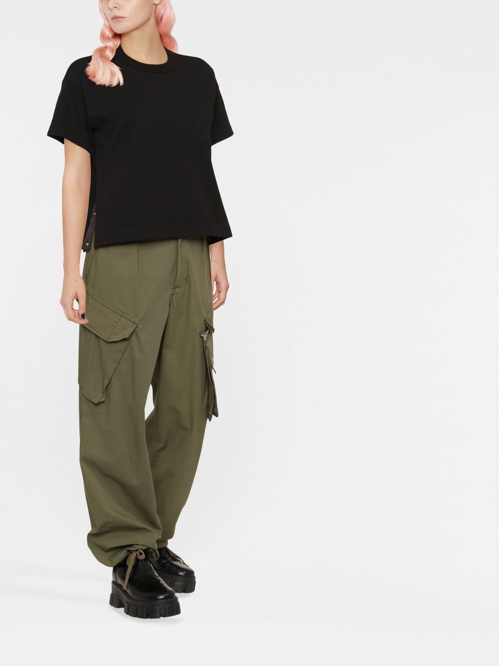 sacai Cropped T-shirt - Zwart