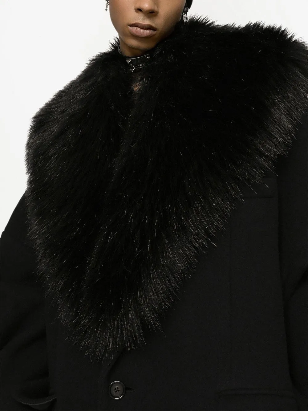DOLCE & GABBANA FAUX-FUR COLLAR WOOL COAT