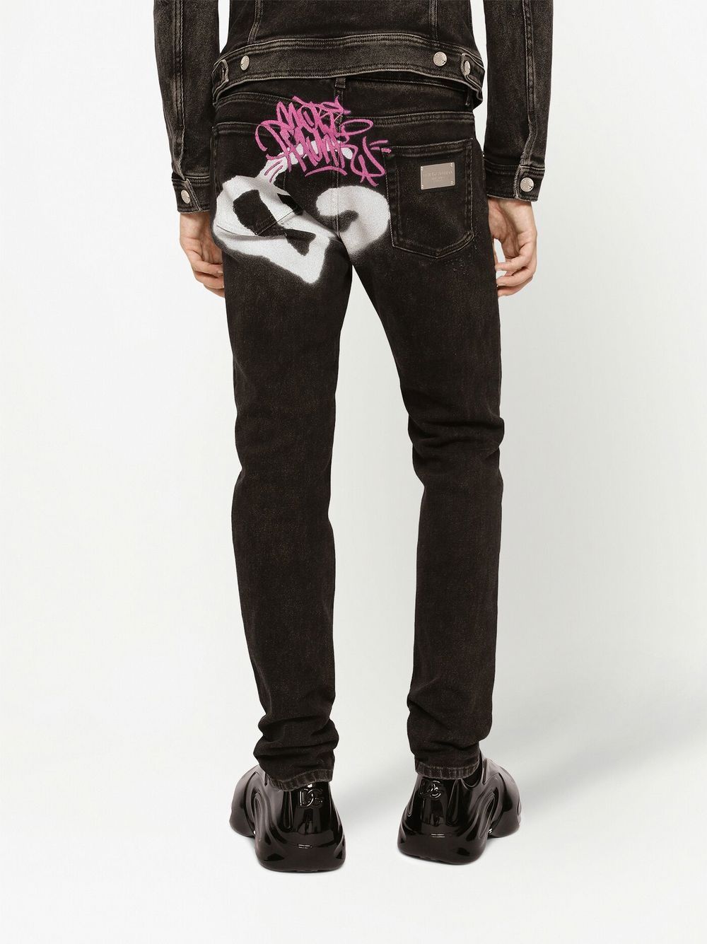 Shop Dolce & Gabbana Graffiti-print Logo Jeans In Black
