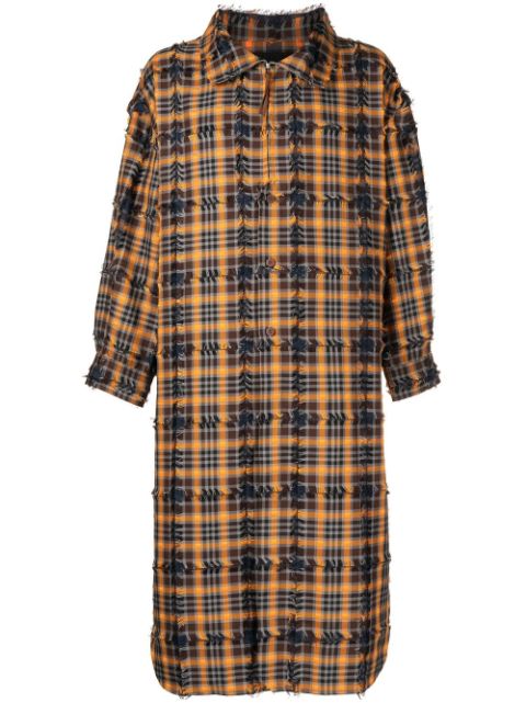 Off Duty Urdu checked frayed coat