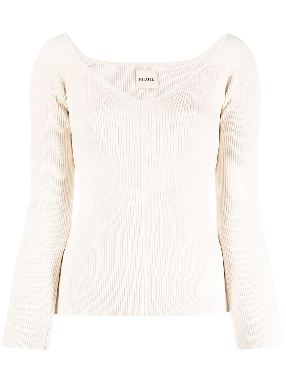 

KHAITE Luella off-shoulder ribbed jumper - Neutrals