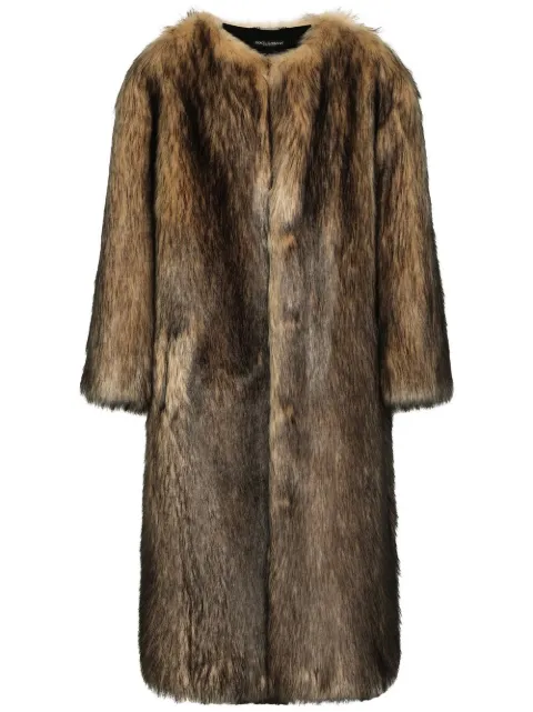 Dolce & Gabbana single-breasted faux-fur coat