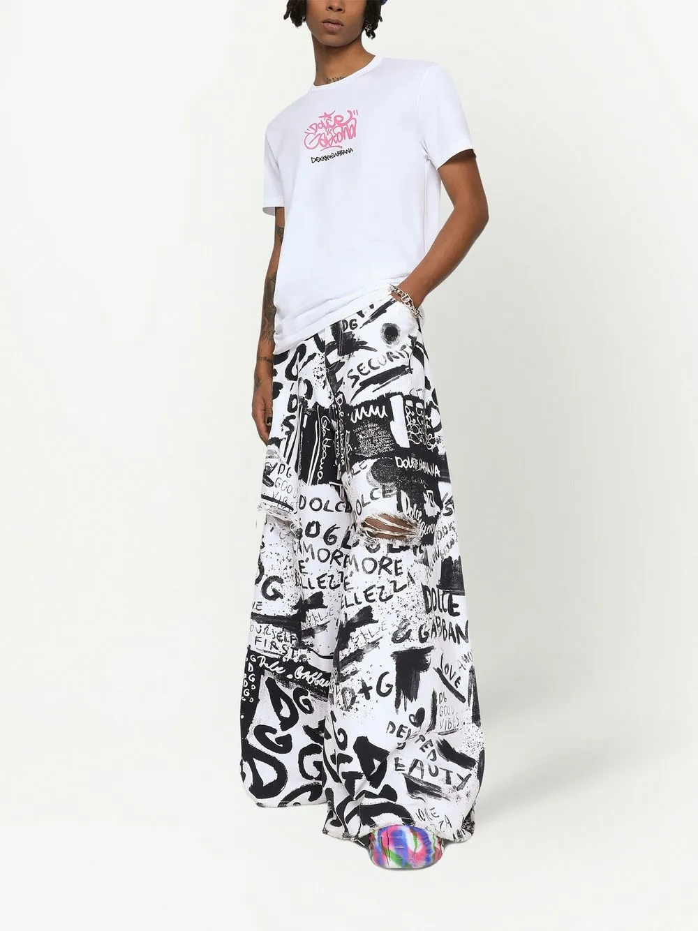 Dolce & Gabbana graffitilogo Print Cotton Tshirt Farfetch