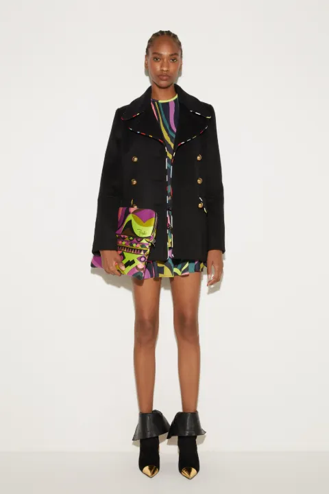 Marmo-Print Double-Breasted Coat